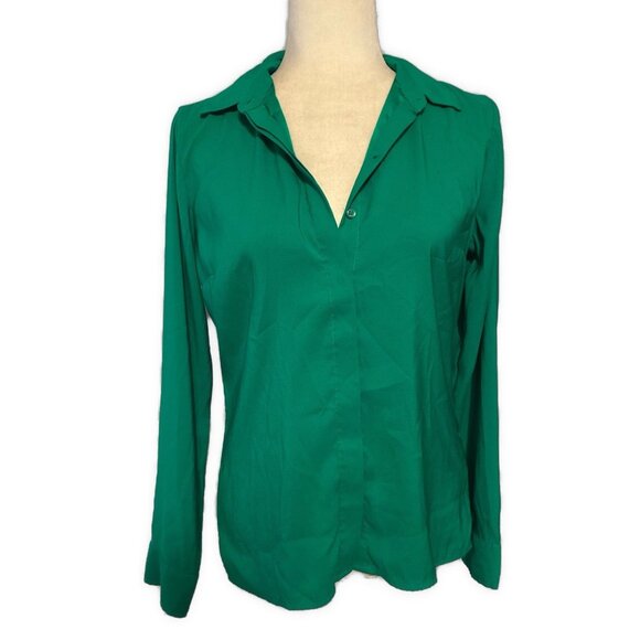 express portofino shamrock green long sleeve blouse button down Top Small - Picture 1 of 4